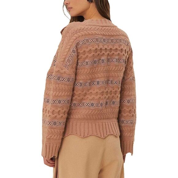 Farm Rio Womens  Wool-Blend Sweater, Tan - Picture 2 of 3